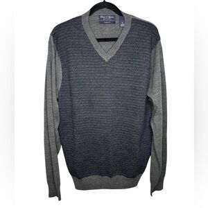 Davis & Squire Grey Extra Fine Merino Wool V-Neck Pullover Sweater Mens XL